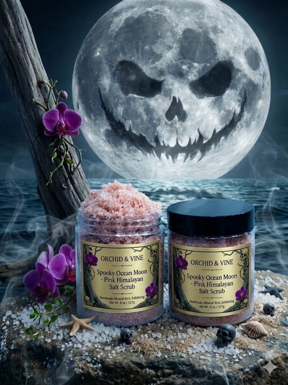 Orchid & Vine Spooky Ocean Moon Pink Himalayan Salt Scrub Skin Exfoliation
